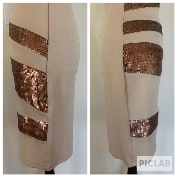 ALEXIA ADMOR One Shoulder Beige Sequins Fitted Bodycon Cocktail Party Dress Sz M - Picture 10 of 12